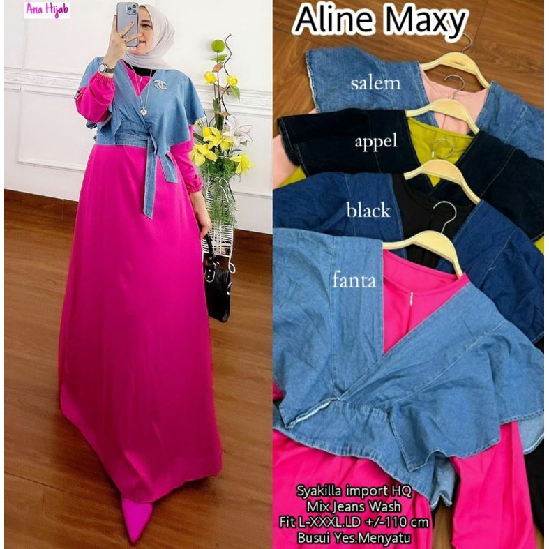 ALINE MAXY DRESS SYAKILLA IMPORT HQ MIX JEANS WASH FIT L-XXXL LD -+110CM BUSUI YES MENYATU