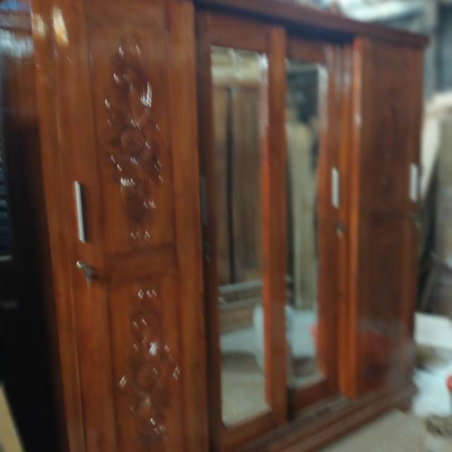 Lemari pakaian jati asli 4 pintu sliding