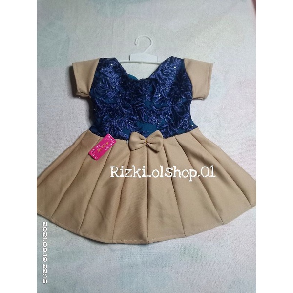 Dress Raisa uk 6-12 Bulan / Dres Brokat Anak Perempuan Gaun Brukat Pesta Baju Lengan Import Cewek