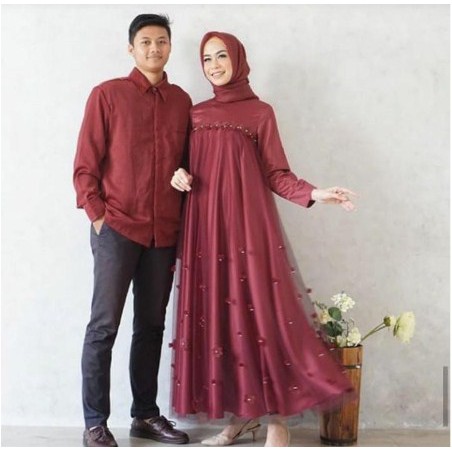 (MODEL BARU 2021) Set Couple Haraga Dress Baju Muslim Bhan Moscrepe  Cewe LD104 CM Cowo Size LD116 CM Cod Gamis Couple Pesta Set Couple Pasangan