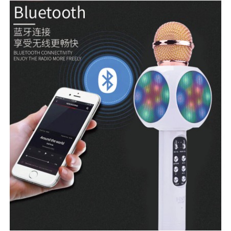 WS-1816 Mic Wireless Bluetooth Karaoke LED RGB / WS1816 Microphone Speaker KTV Efek USB Player
