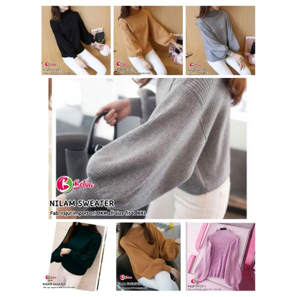 Nilam baju sweater rajut lengan balon ala korea