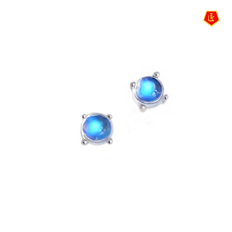 [Ready Stock]Blue Moonstone Stud Earrings S925 Silver Simple Temperament