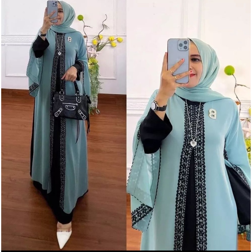 OUTHER NISA ARABIAN BAHAN MOSCRAPE LD 110 CM PJ 140 CM OUTHER WANITA LENGAN PANJANG OUTHER LEBARAN MOTIF POLOS OUTHER KONDAGAN WANITA MODERN