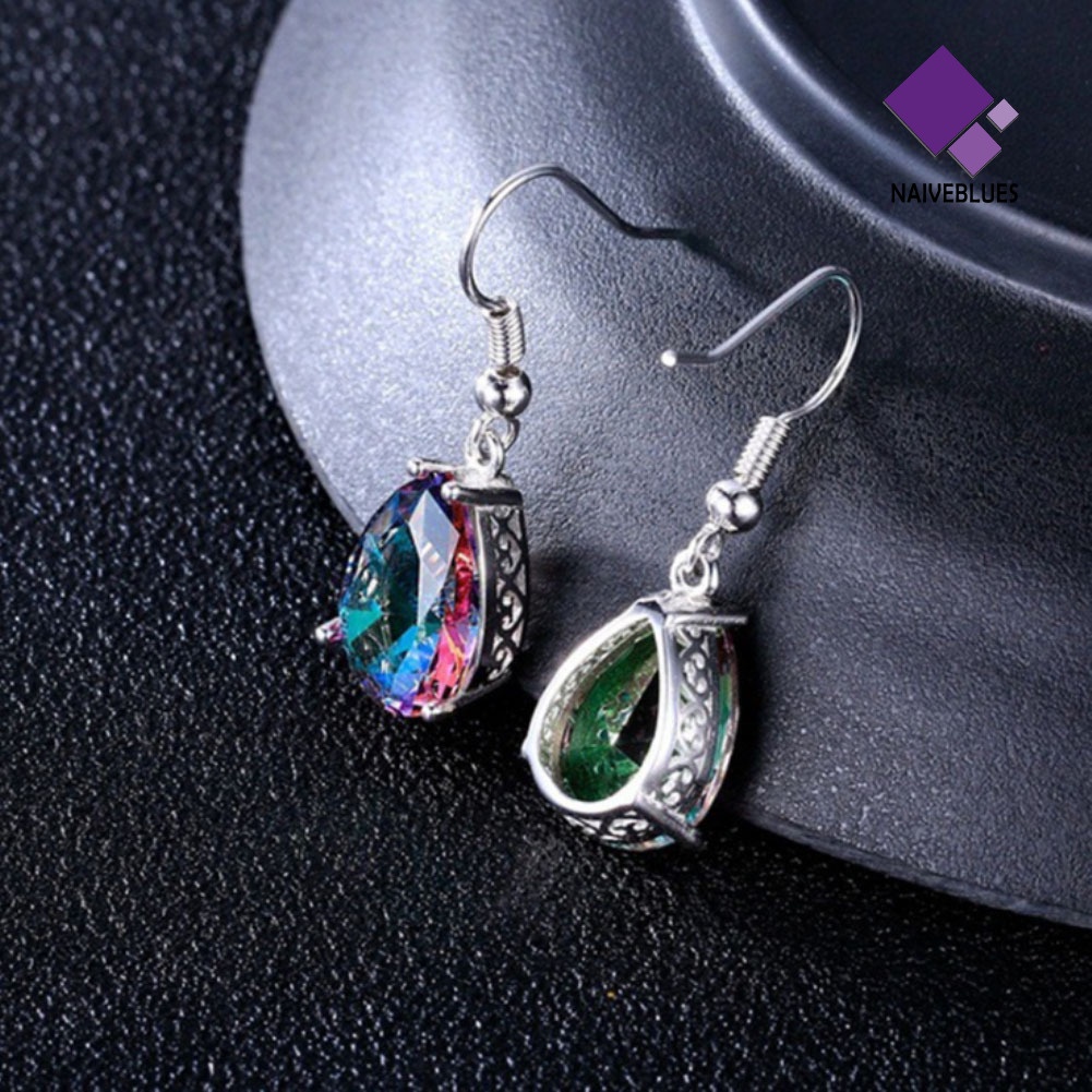 Anting Kait Bentuk Teardrop Cubic Zirconia Warna-Warni Untuk Wanita