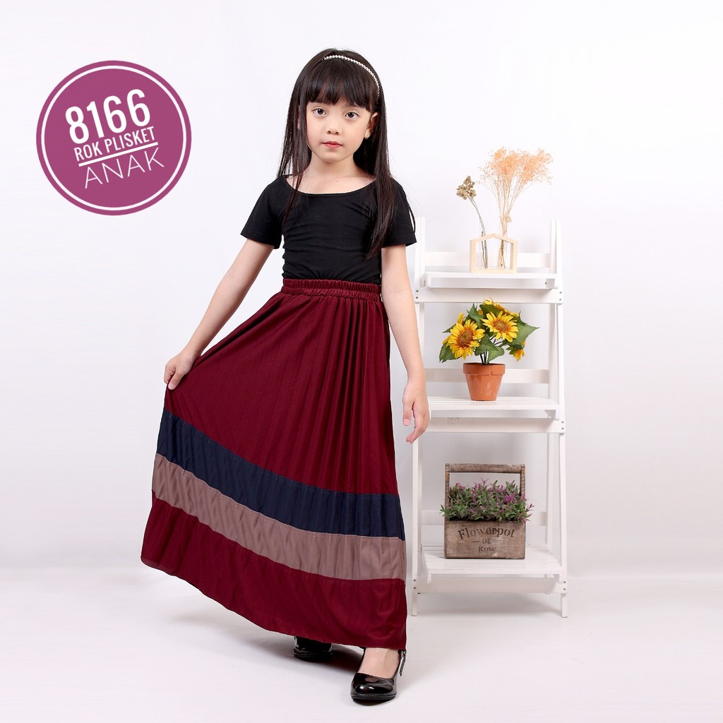 ROK PLISKET ANAK KOMBINASI 8166 PRISKET ANAK PANJANG PLEATED SKIRT FLARE SKIRT MAYUNG FLOWY REMPEL