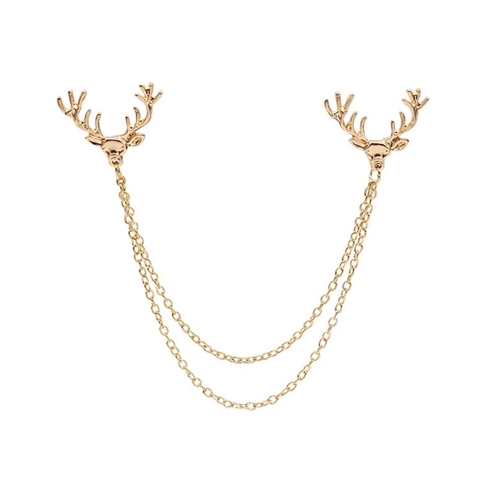 Needway  Fashion Jewelry Accessory Elk Gold Deer Brooch Gift Sliver Reindeer Shirt Collar Double Chain Antlers/Multicolor