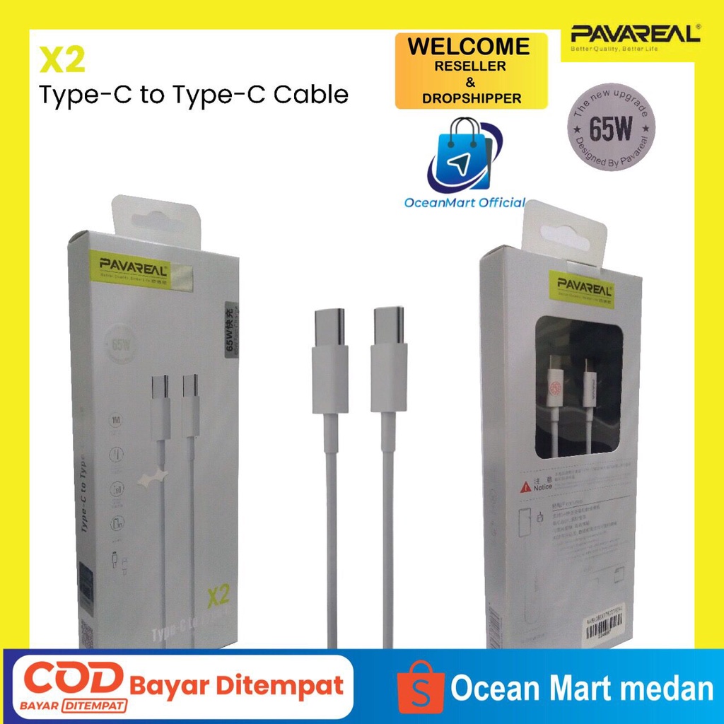 Pavareal Kabel Data Charger PA X2 PD QC 3.0 65W Type C To Type C Fast Charging OCEANMART OCEAN MART Aksesoris Handphone HP Murah Grosir