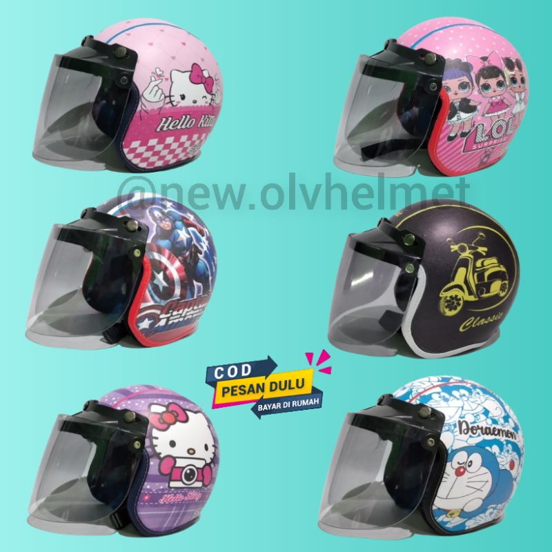 HELM BOGO ANAK KARAKTER 3 - 5 TAHUN KACA DATAR SNI FREE PACKING