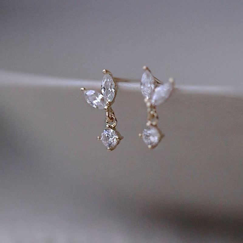 Anting Stud 925 Sterling Silver Aksen Kristal Gaya Perancis Untuk Wanita