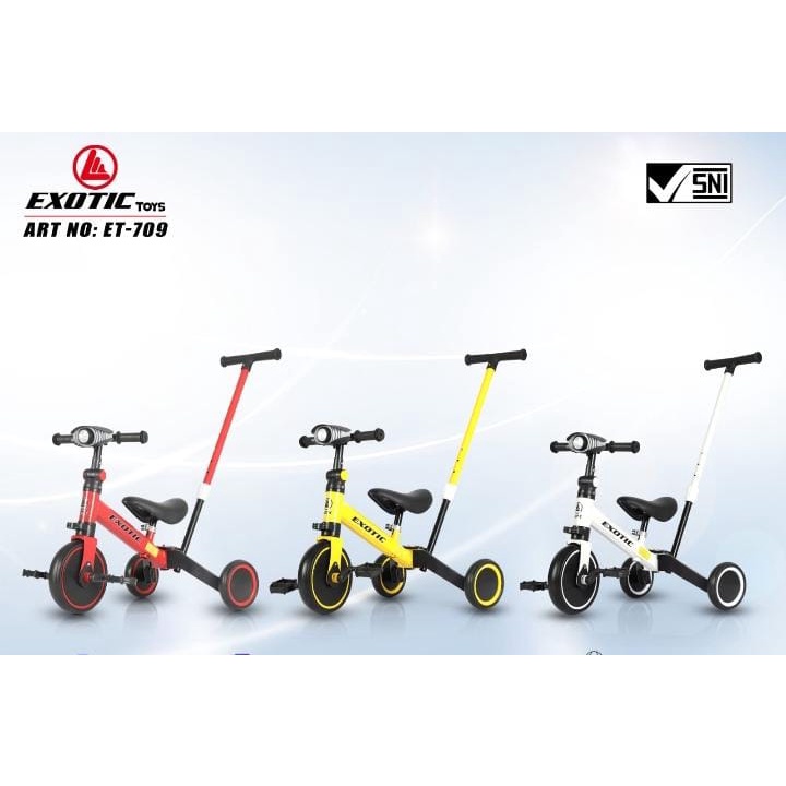 Sepeda Keseimbangan Balance Bike 4 in 1. New Exotic ET-709 (Ada Dorongan), Exotic ET-5511 (Ada Music Dan Lampu), Aviator AT-7905 Stang bisa dilipat