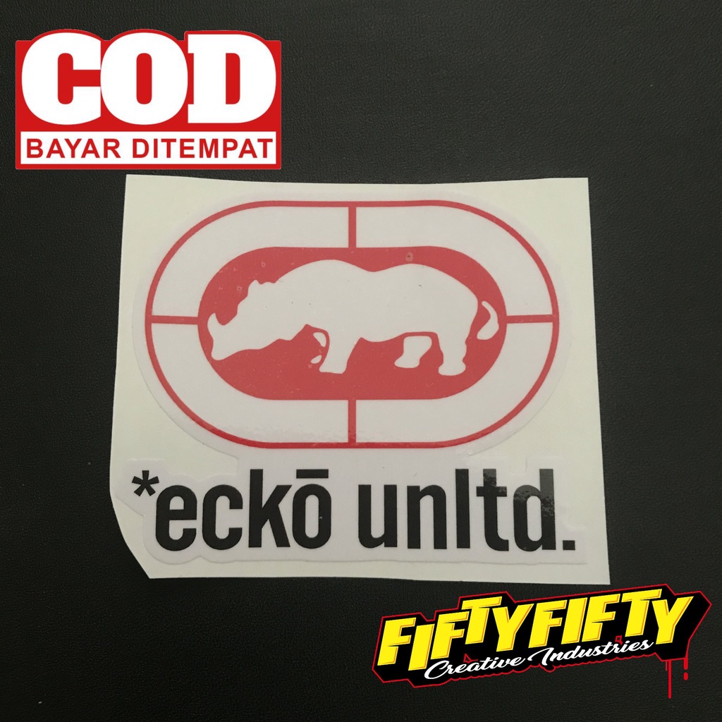 Stiker Print Cut ECKO UNLTD Stiker Printing Laminasi Glossy Stiker Motor Mobil Helm Sudah Membentuk Pola Desain