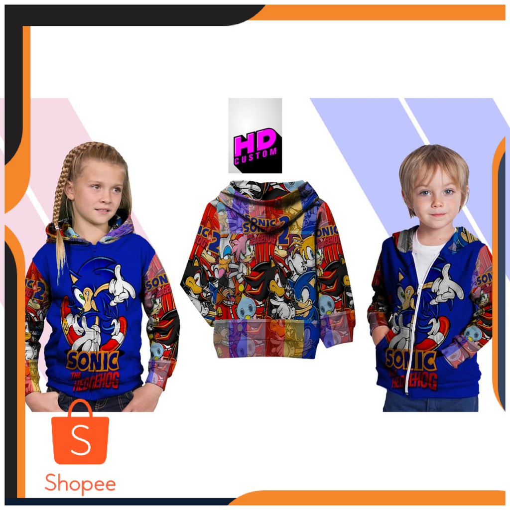 BEST SELLER - Jaket Sweater Hoodie Anak Fullprint Custom New Sonic the Hedgehog 2 : Sonic