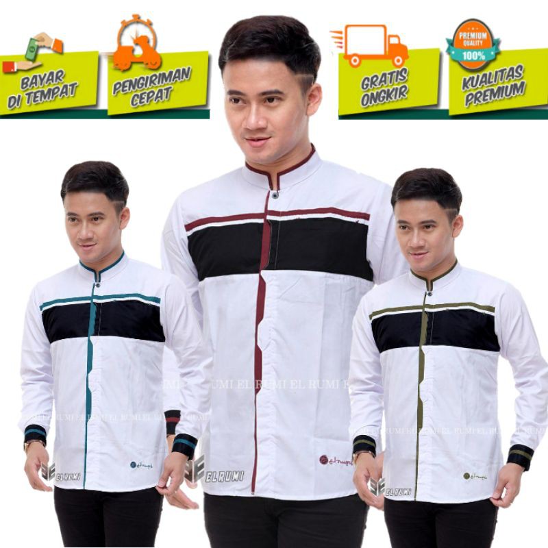 ELRUMI Baju Koko Lengan Panjang Putih Polos Seragam Hadroh Azzahir Syubbanul Muslimin Grosir Atasan