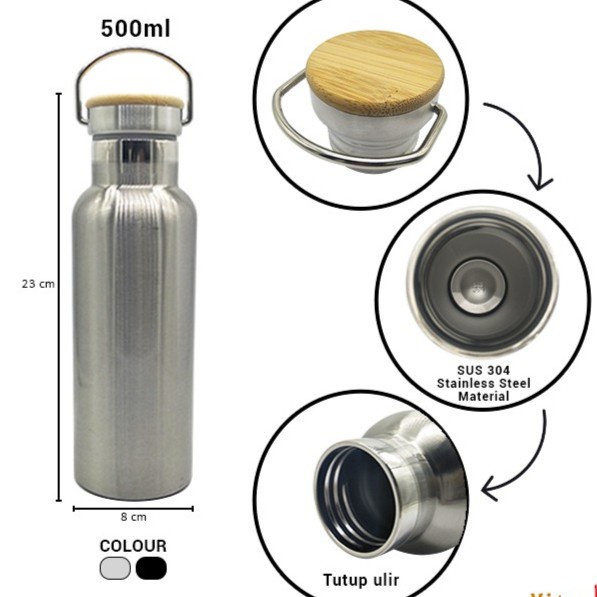 LT- [450GR] Termos Tutup Bambu H599-1 / Thermos Stainless Steel Tahan Panas