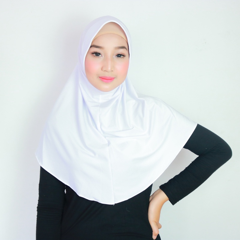 Jilbab Instan Hamidah Jersey Kerudung Olahraga Daily Termurah-PUTIH