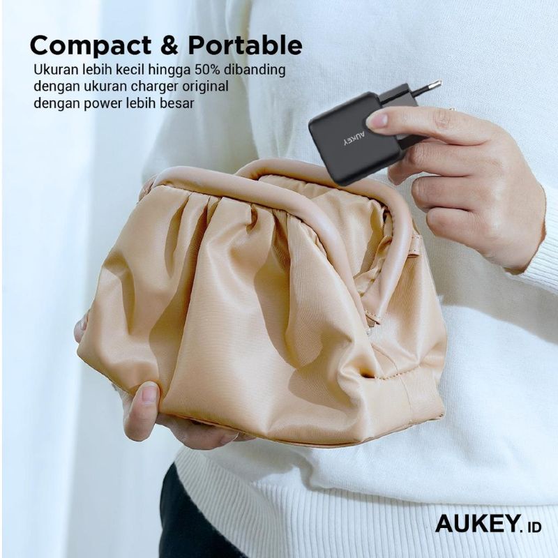 Charger Aukey PA-R1 20W Minima Nano USB-C PD - GARANSI 2 TAHUN. HITAM DAN PUTIH