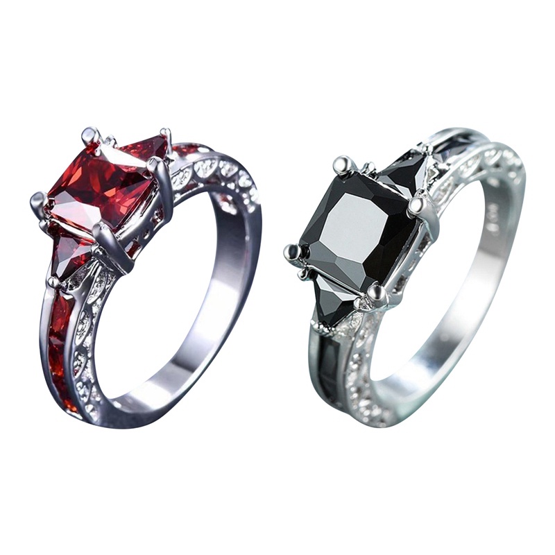 Cincin 925 Sterling Silver Hias Sapphire Hitam Gaya Princess Untuk Wanita