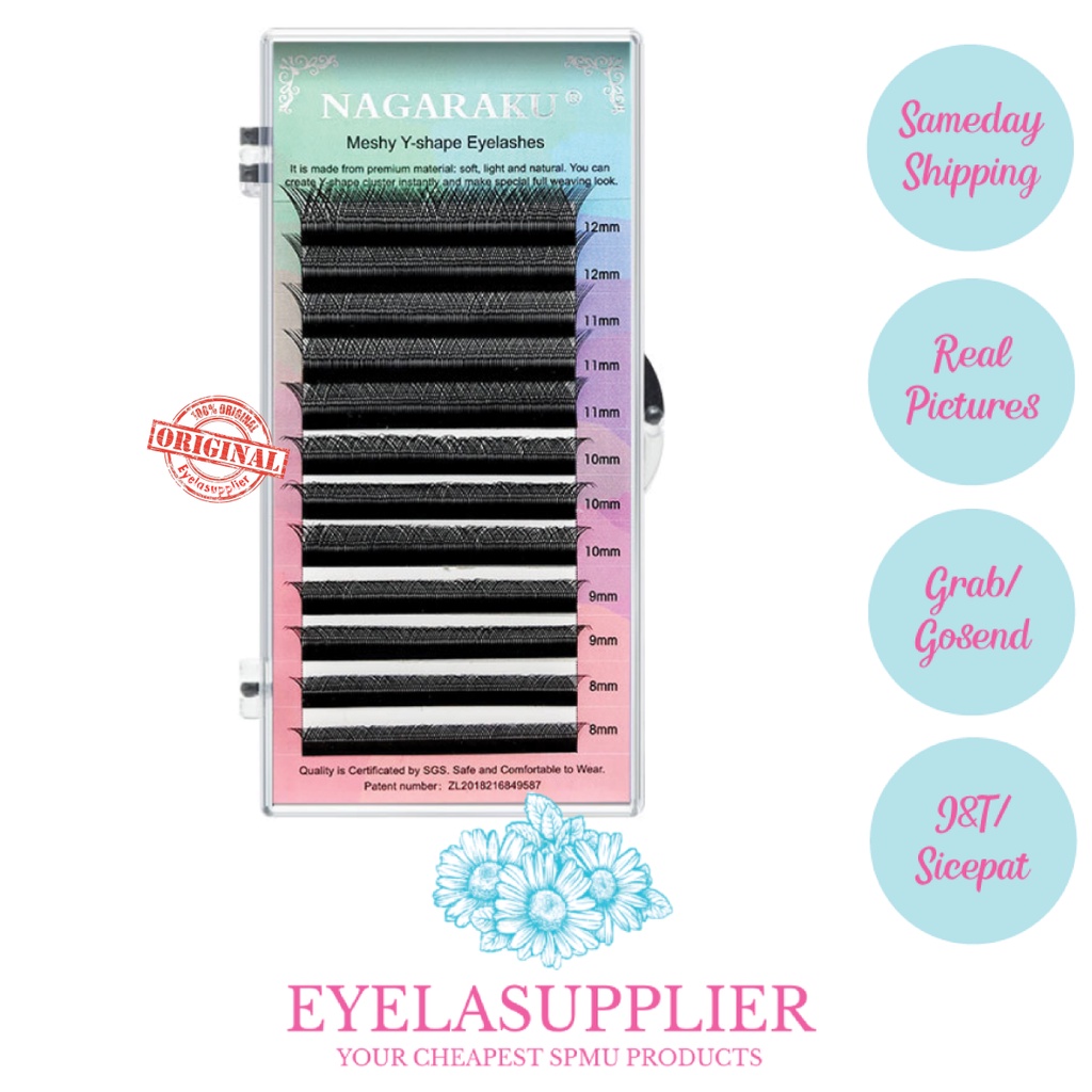 Nagaraku Meshy Y-Shape Ellipse Super Soft Eyelash Extension Bulumata cabang 2D Volume y-shaped 0.07D