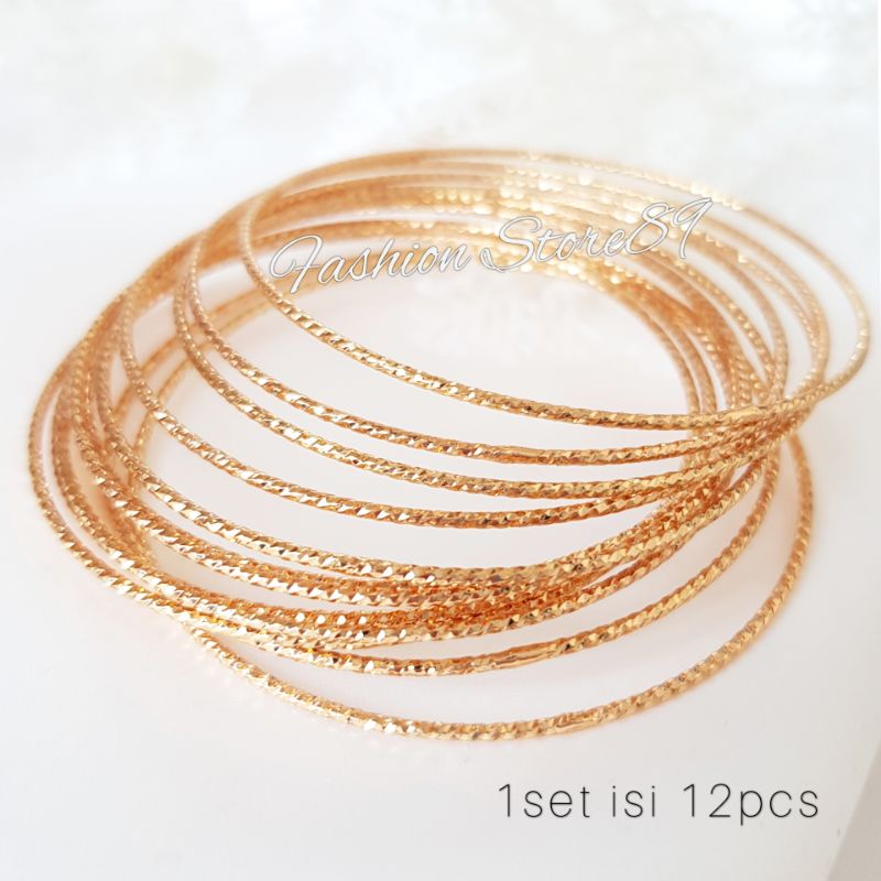 Gelang set-12 keroncong (perhiasan lapis emas 18k) Gelang keroncong isi 12pcs set 7 dan set 3