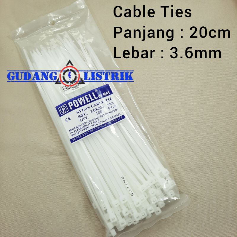 Jual Kabel Tie Tis Zippers Tali Nylon 3 6 X 200 Cable Ties POWELL 20cm Shopee Indonesia