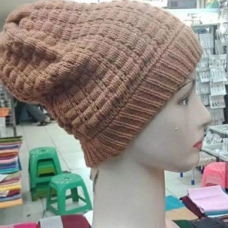 ➴ Kerpus ibu ibu hijab fashion turban nenek ciput beanies rajut polos kupluk emak no pad tebal ポ