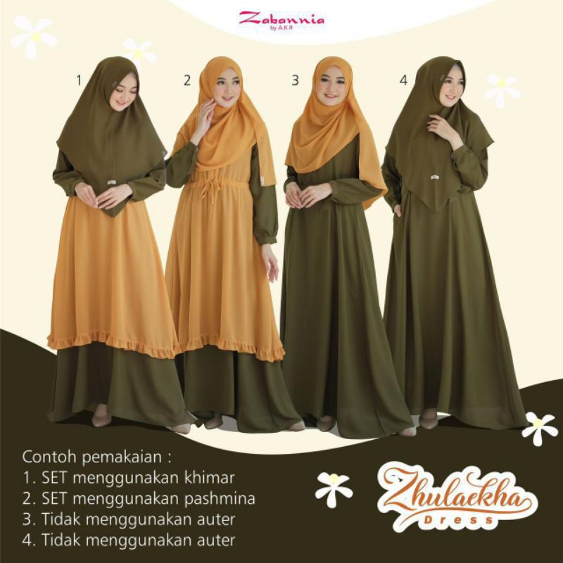 Gamis Zulaekha Set Dapat Khimar &amp; Pashmina