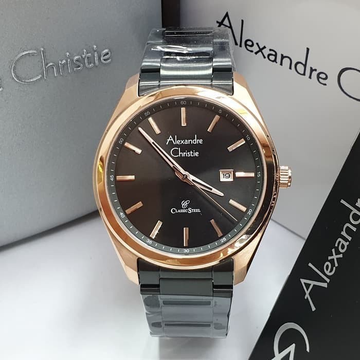 Jam Pria AC ALexandre Christie 8591 Black Rosegold Original