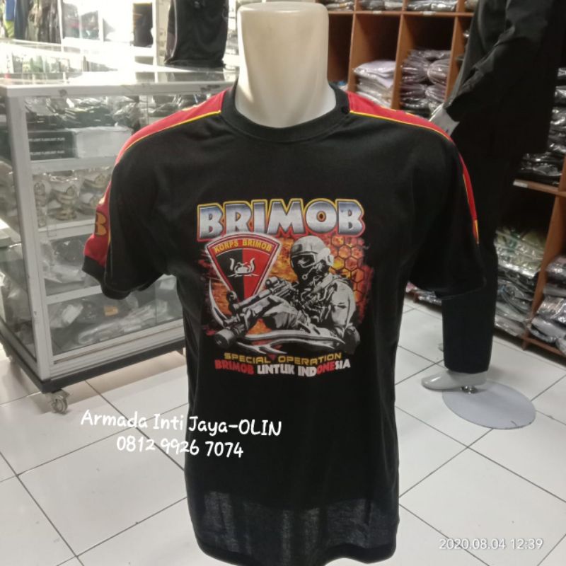 KAOS KOMBINASI BRIMOB HITAM | KAOS DALAMAN DEWASA BRIMOB HITAM LENGAN TULISAN