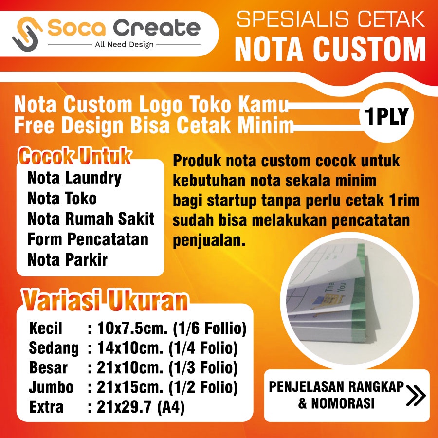 

Nota Custom 1 Ply Terjangkau Free Design