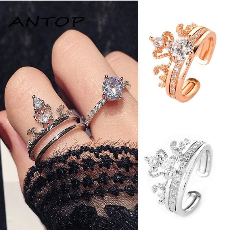 Korea Cincin Wanita Mahkota Berlian Aksesoris Fashion ANTOP