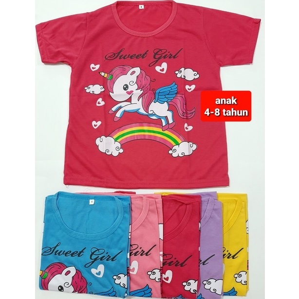 Kaos Anak perempuan 4 -8 tahun oblong pakaian atasan baju cewek murah kuda grosir