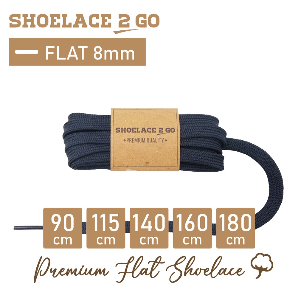 SHOELACE 2 GO PREMIUM TALI SEPATU GEPENG PIPIH FLAT - SF8 - J2 - NAVY - 8MM