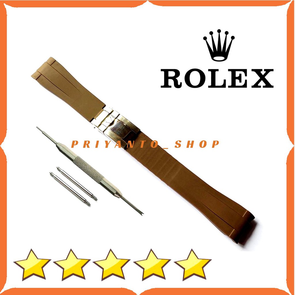 STRAP TALI JAM TANGAN RUBBER WATCH ROLEX 20MM FULL SET COKLAT