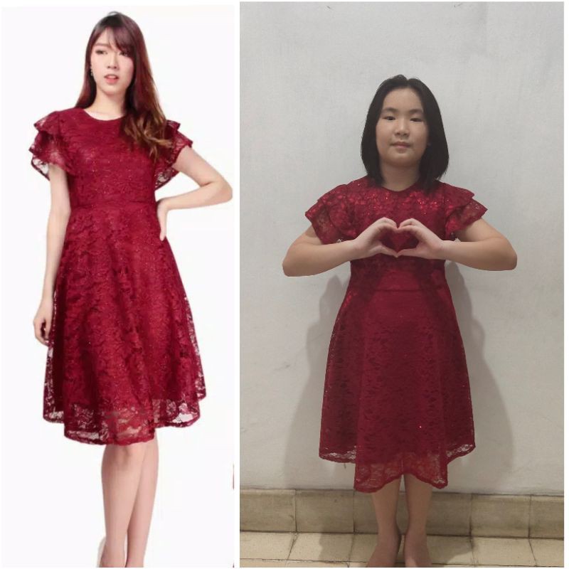 couple midi dress brukat polkata ibu dan anak natal imlek
