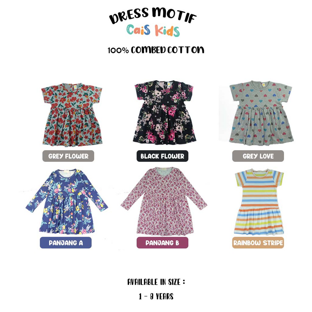 CAISKIDS Dress Anak Kaos  Full  Print  Motif 1 8 tahun bahan  