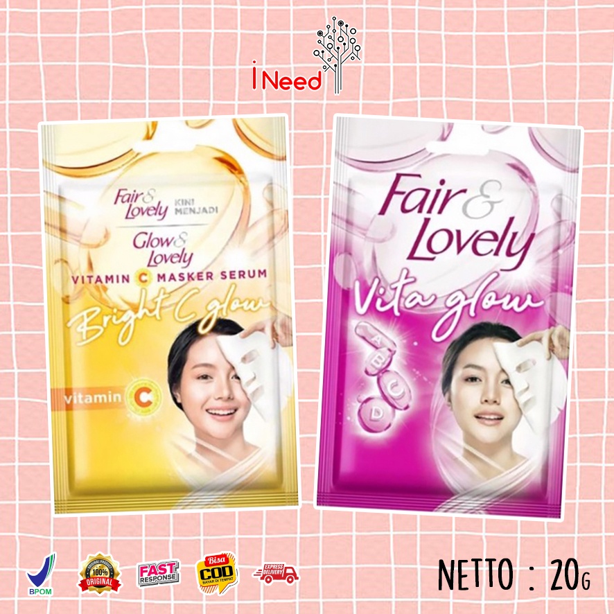 (INEED) Fair n lovely vita glow/bright c glow serum sheet mask 20gr