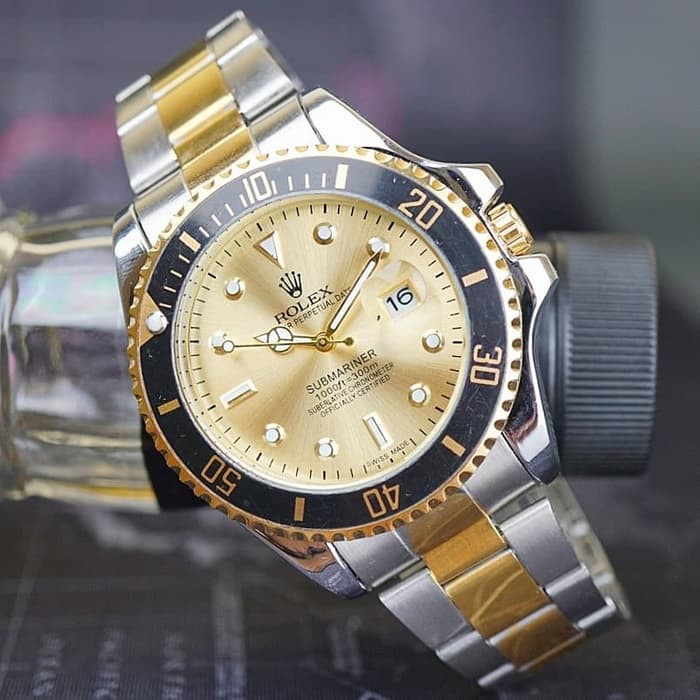 Jam Tangan Rolex Pria Tanggal Aktif Free Box - Silver Gold