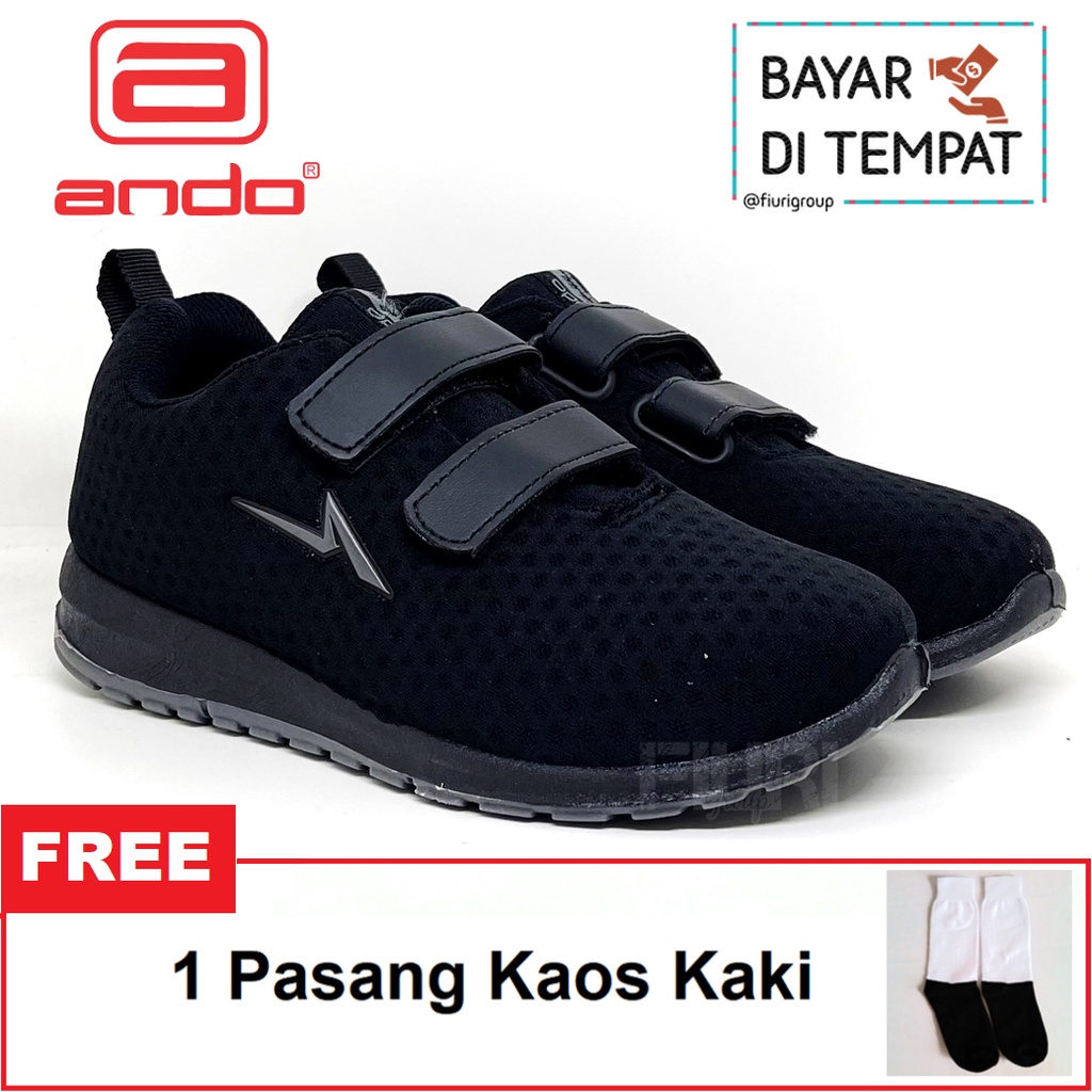 FIURI - ANDO ORIGINAL -  SIP 37 PEREKAT 33-36 FULL HITAM - SEPATU SNEAKERS KANVAS SOL KARET ANAK KECIL PEREMPUAN LAKI-LAKI - SEPATU KETS LUCU FASHION TRENDY - SEPATU SEKOLAH PAUD TK SD KRETEKAN PEREKAT CEWEK COWOK MURAH PROMO DISKON BONUS KAOS KAKI