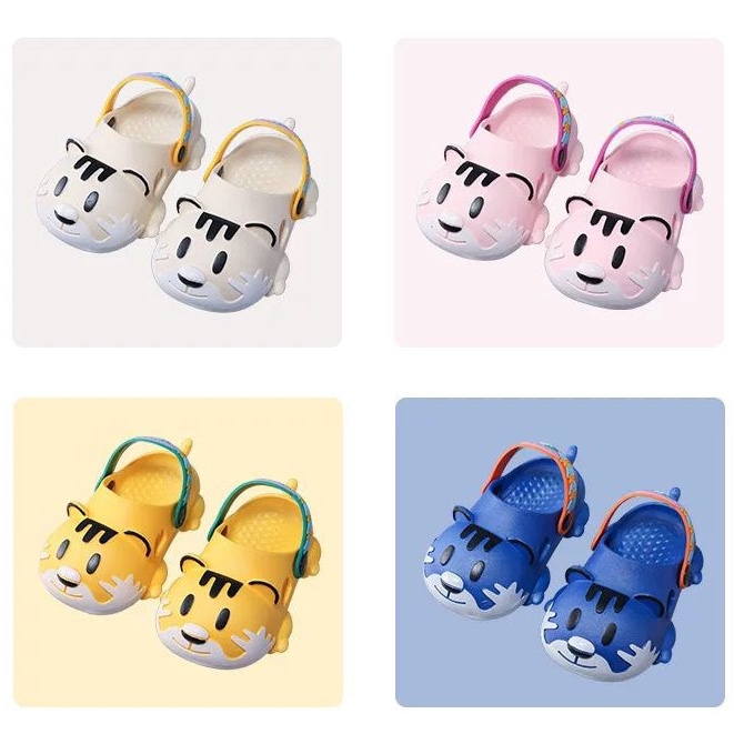 [littlecrab] Sandal Anak Harimau Sandal Crocs Anak Motif Harimau Tiger Baby Kids Shoes High Quality Biru Kuning Pink Cream Berkualitas Anti Slip Kualitas Tinggi Korean Style