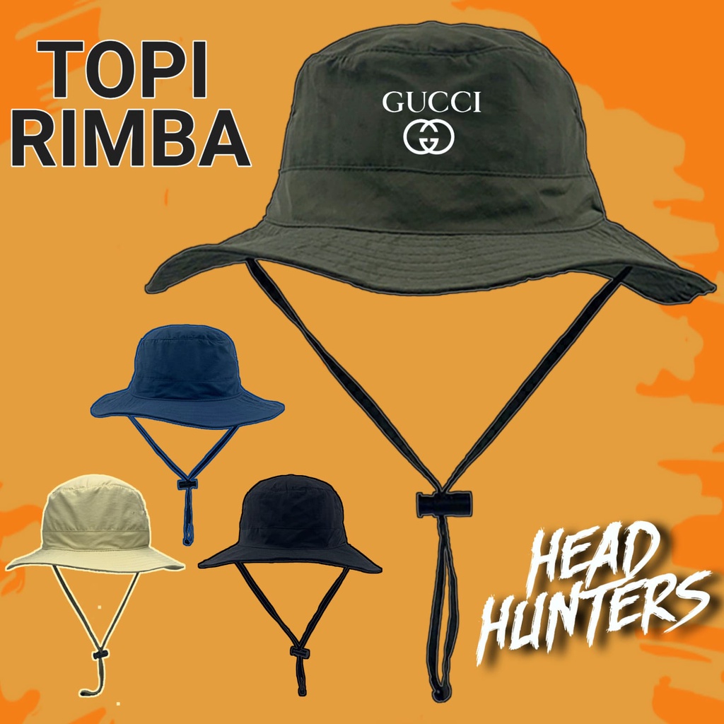 Topi Gunung Rimba Outdoor Hiking Hutan Camping Hat Tali Pria Wanita GUCCI Kualitas Premium Distro