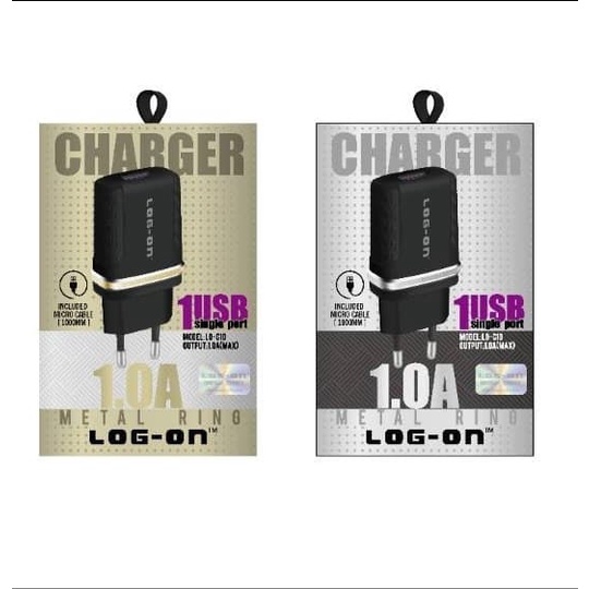 MINIGO LOG ON CHARGER MICRO/ANDROID, IPHONE , TYPE C 1OP 1.0A LO-C10 (SUDAH TERMASUK KABEL 1 METER)