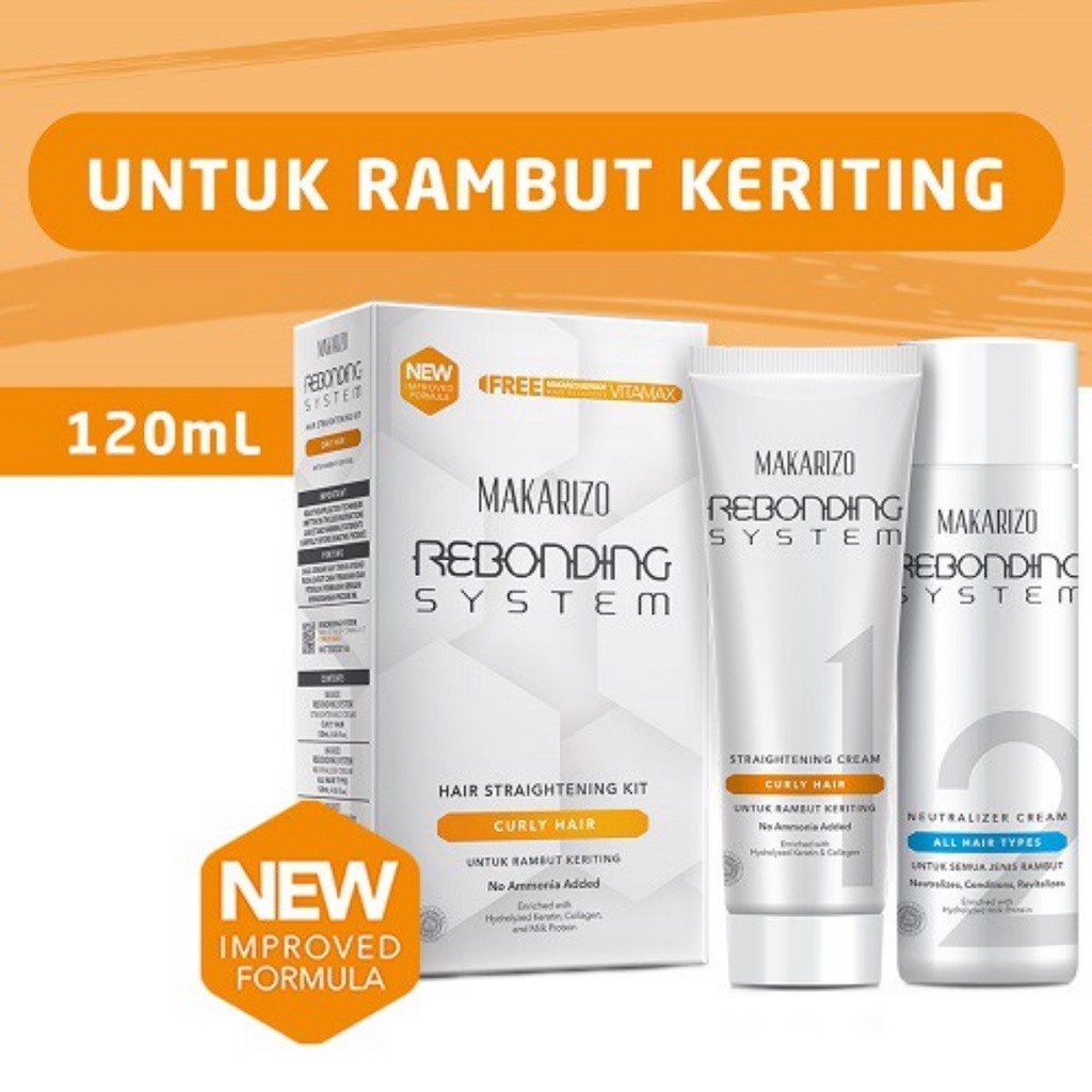 Makarizo Rebonding System Hair Straightening Dry/Damaged Hair | Extremely Curly | Curly Hair 120 ml | Pelurus Rambut