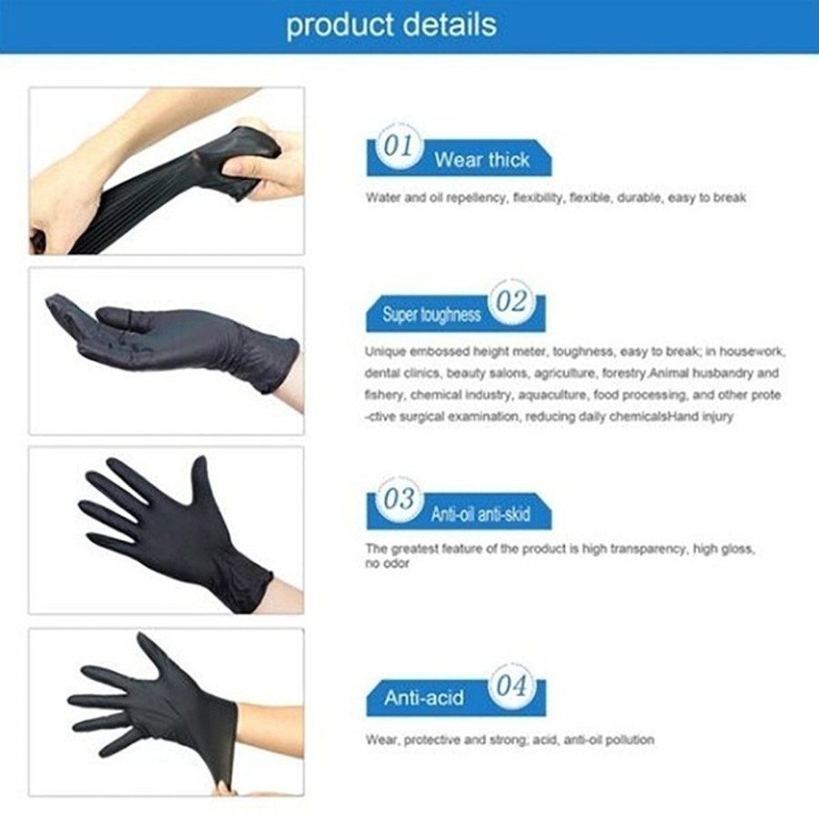 Sarung Tangan HITAM Detailing Mobil Motor, Tato, Bengkel LATEX GLOVES