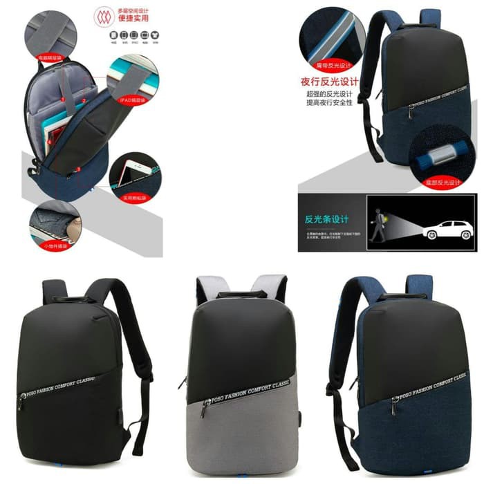 POSO Capsule Smart Tas Ransel Backpack Pria USB PORT Anti Maling PS627