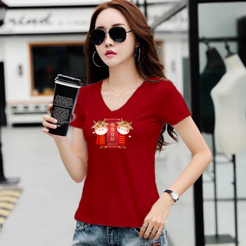 YOURTSTYLE1119 - KAOS IMLEK/ KAOS WANITA VNECK TWO COW CNY/ KAOS TERLARIS / KAOS VNECK