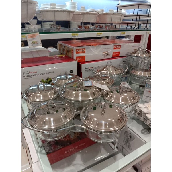 set 7 pemanas makanan / prasmanan kaca bening