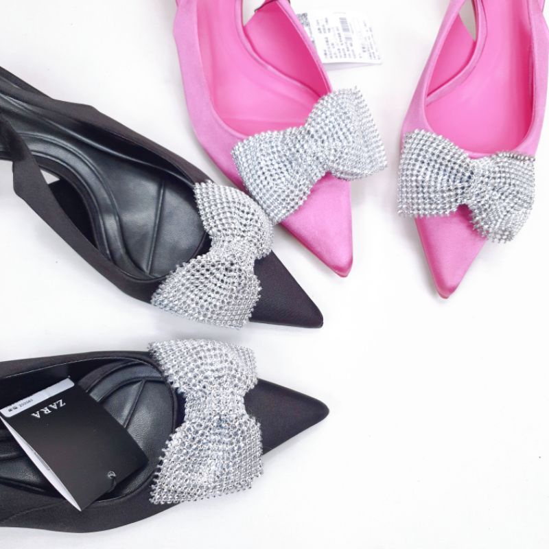 ZR Slingback Kitten Heels With Ribbon