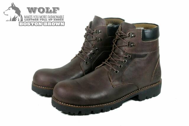 ( GARANSI TERMURAH)  SEPATU SAFETYBOOTS KULIT WOLF BOSTON ORIGINAL