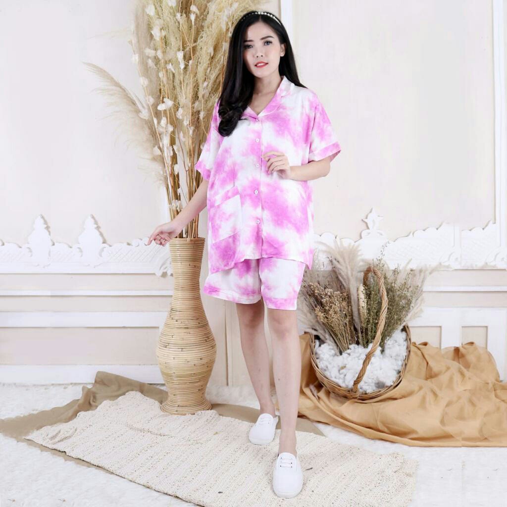 Baju Set piyama wanita baju tidur tie die Vera celana panjang real pic size XXL